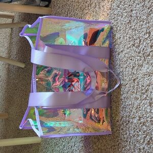 Holographic Iridescent Beach Tote Bag with Lavender Straps ☀️ Summer Vaca! ☀️
